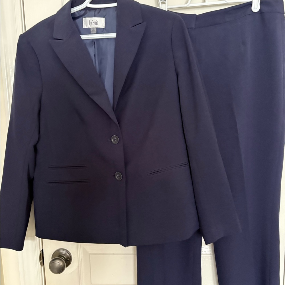 Le Suit Dark Blue Blazer and Trousers Ensemble